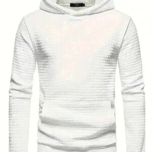 Long Sleeve Waffle Knit Drawstring Hoodie | White | Large